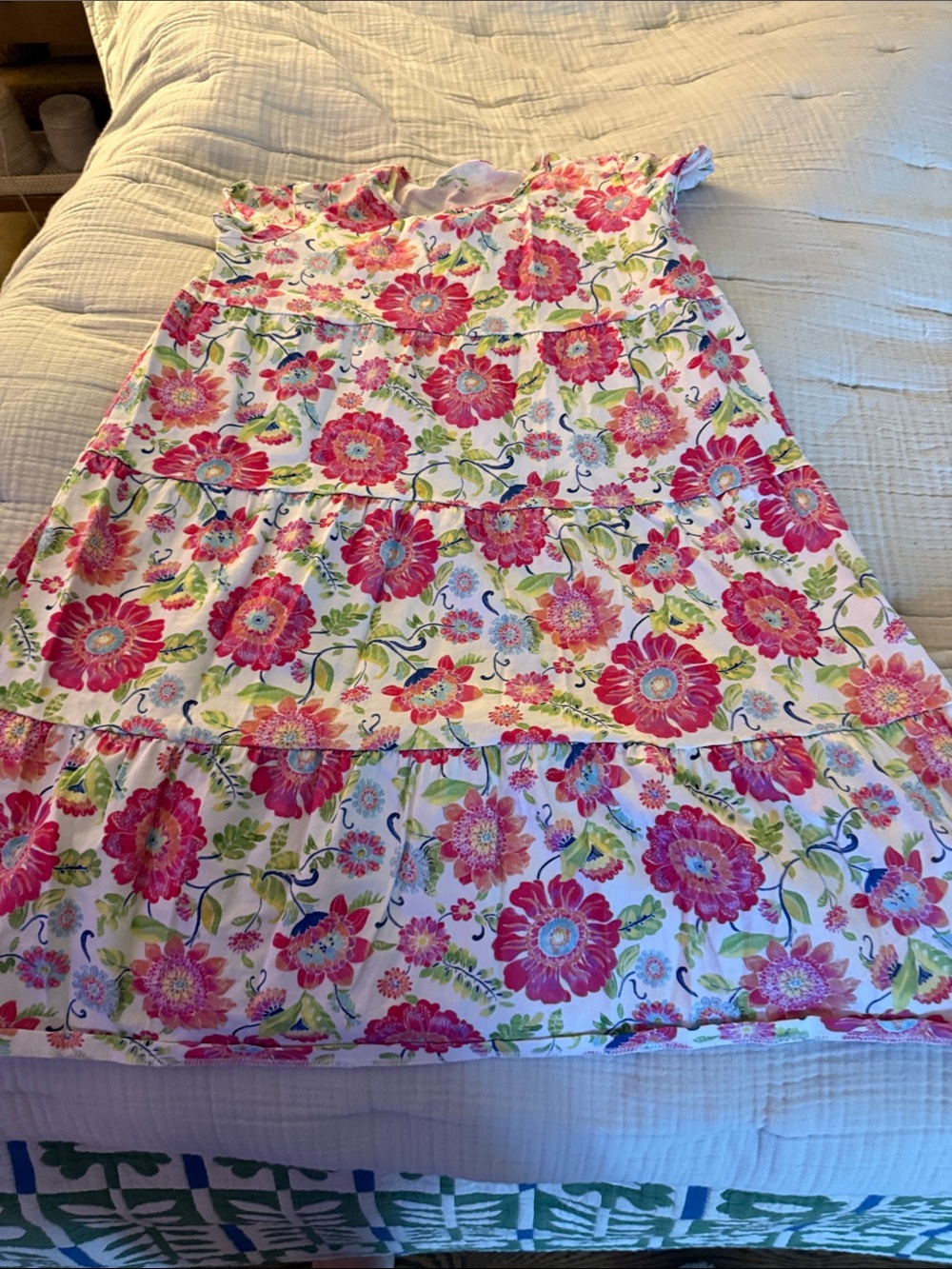 Garnet Hill Girls Floral Tiered Dress in White and Pink